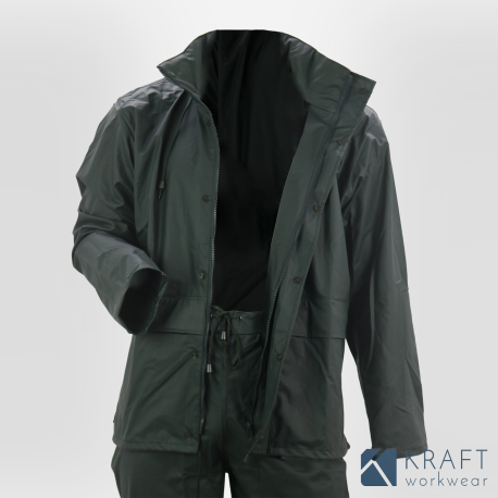 Veste et pantalon de pluie vert armée Cofra pas cher - Kraft Workwear