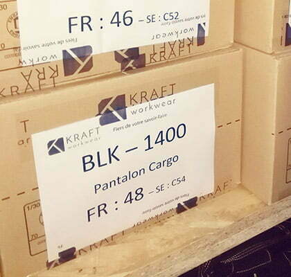 etiquette pour le rangement du stock chez kraft workwear