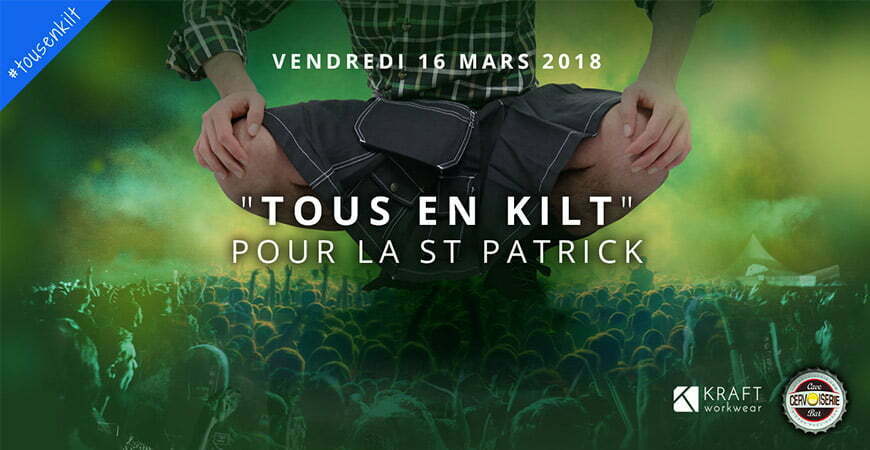 affiche de la soiree tous en kilt pour la saint patrick a la cervoiserie angers avec kraft workwear